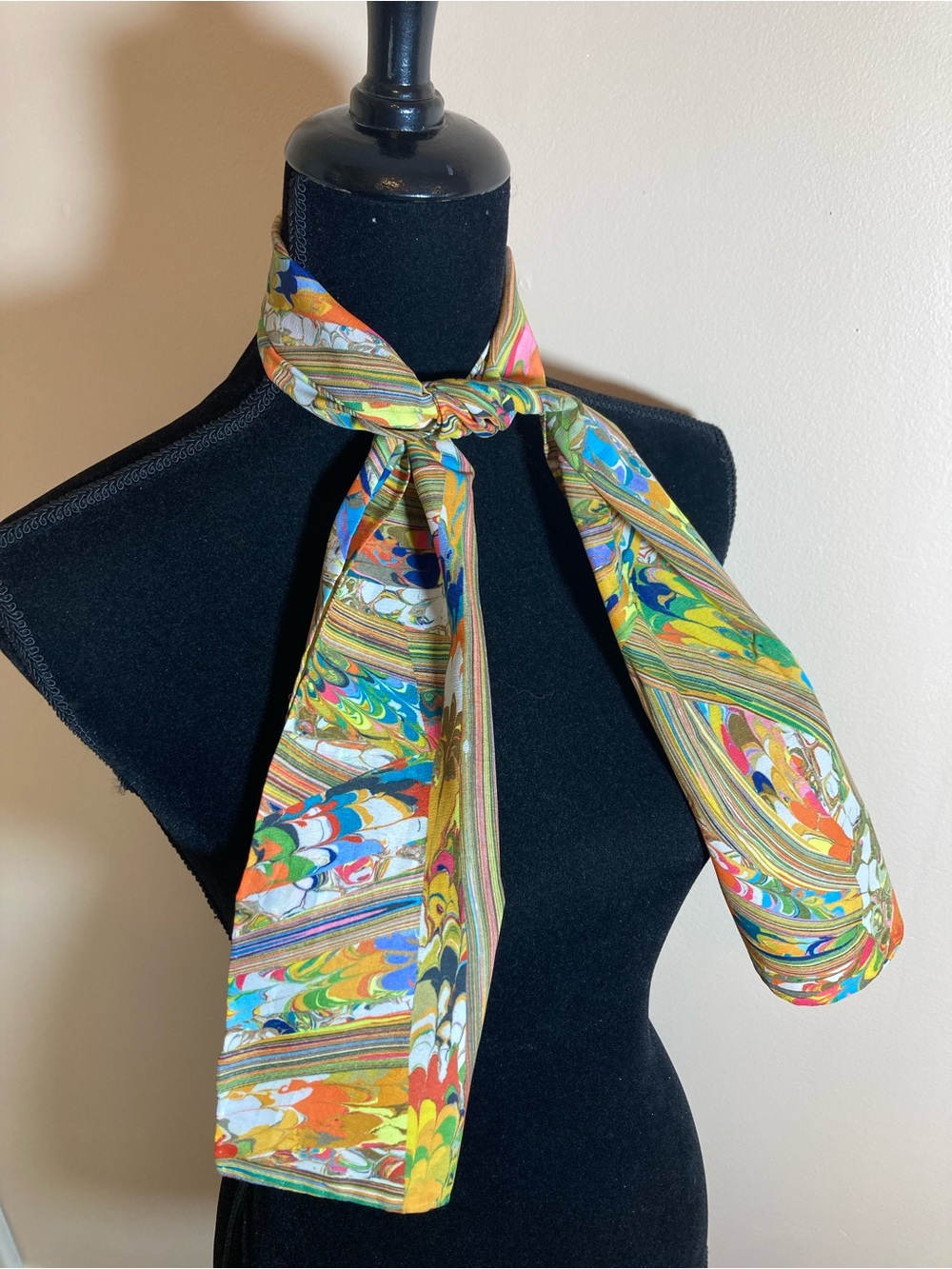 Silk-Feel Multicolor Patterned Neck Scarf - Vibrant Yellow & Multi